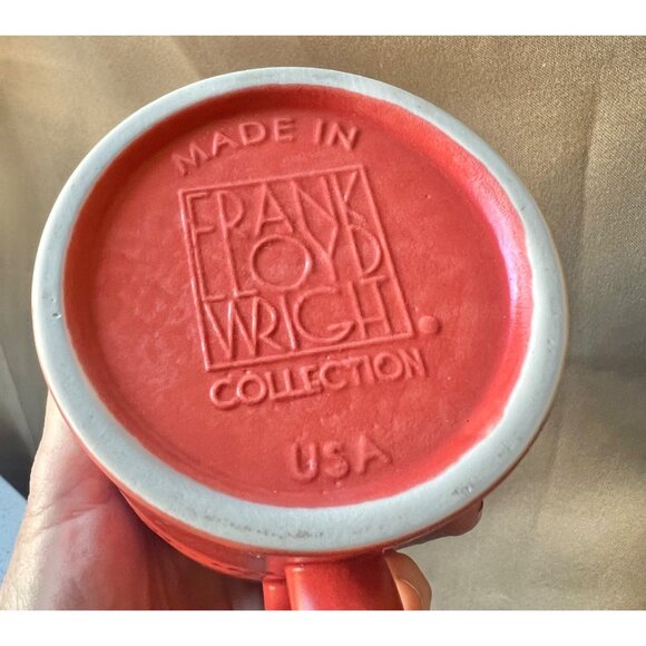 Frank Lloyd Wright Coll. Ceramic Mug  Cup Embossed Geometric Pattern Orange Gift - Picture 2 of 9